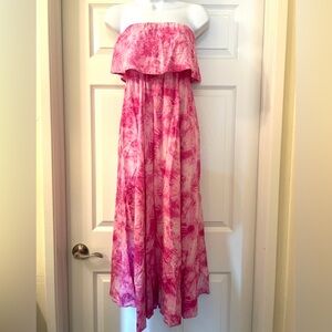 Japna 100% cotton Pink Tie-Dye Strapless Maxi Dress